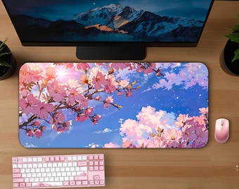 Cherry Blossom 3 Größen Schreibtischunterlage | Anime Natur Himmel süsses rosa Kawaii Mausunterlage, Spielzubehör, Bürodeko, Schreibtischzubehör, Geschenk