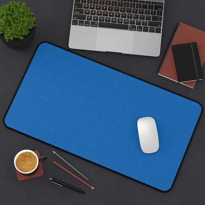 Blueprint Grid Desk Mat | 3 Sizes White Lines Minimalist Mouse Pad, Aesthetic Desk Pad for Office, Computer Desk Mat image 9