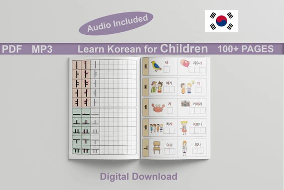 Learn Korean for Children | Children Friendly Designs Hangul Best for Students and Kids Printable PDF eBook Writing Grammar Digital