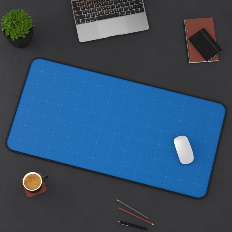 Blueprint Grid Desk Mat | 3 Sizes White Lines Minimalist Mouse Pad, Aesthetic Desk Pad for Office, Computer Desk Mat image 10