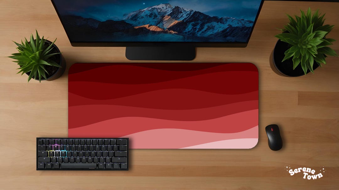 Ruby Red Desk Gradient Wave Ruby Desk Mat | 3 Sizes Mouse Pad Desk Decor Accessories ...