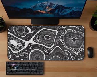 Abstract Swirls Desk Mat | 3 Sizes Black & White Organic Lines Mouse Pad, Aesthetic Desk Pad for Office, Computer Desk Mat