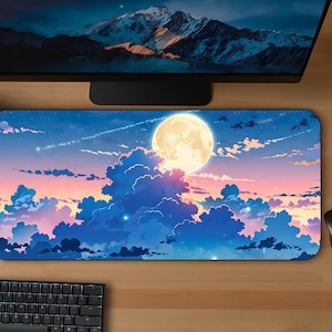Moon Pastel Clouds Desk Mat | 3 Sizes Mouse Pad Desk Decor Accessories Cute Kawaii Aesthetic Gift