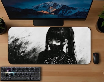 Alfombrilla de escritorio Dark Ninja Girl (3 tamaños), diseño de anime, color negro, para gaming