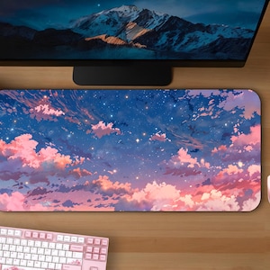 Pastel Pink Sky 3 Sizes Desk Mat, Anime Pink Computer Setups Mouse Pad, Gaming Accessories, Office Decor, Desk Accessories, Gift