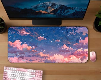 Pastell Rosa Himmel 3 Größen Schreibtischmatte, Anime Rosa Computer-Settings Mauspad, Spielzubehör, Bürodeko, Schreibtischzubehör, Geschenk