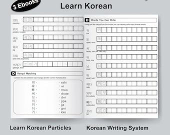 Learn Korean Fluently 3 eBooks Printable PDF Study Hangul Writing Grammar Korean Language Best for Students and Beginners Workbook