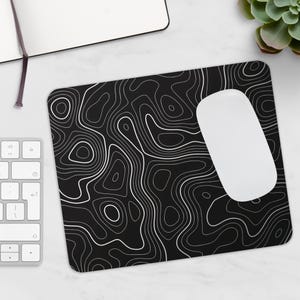 Topographic Black Mouse Pad | 9" x 8"  Minimalist Design Dark Office Desk Decor Computer Accessories High Quality Pad