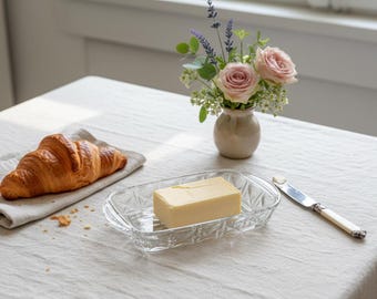 Burriera vintage in vetro tagliato – Motivo a stelle e fiori – Elegante decorazione da tavola francese | 15 cm