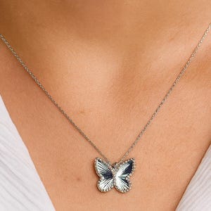 Dainty 14K Gold Butterfly Necklace: Sterling Silver Pendant