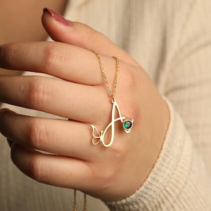 Collar con letra - Collar de mariposa, Collar con inicial, Joyería personalizada, Regalo personalizado, Collar con piedra de nacimiento, Regalo para el Día de la Madre