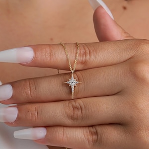 14K Gold North Star Necklace: Sterling Silver Compass Pendant