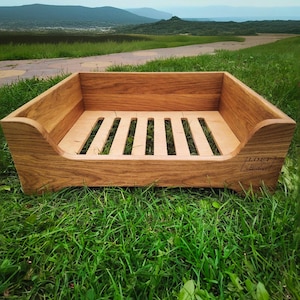 Stylish Natural Handcrafted Wood Dog Bed - Oak Pet Lounger Bed - Unique Gift for Pet Owners, Rustic Elegance for Your Furry Friend