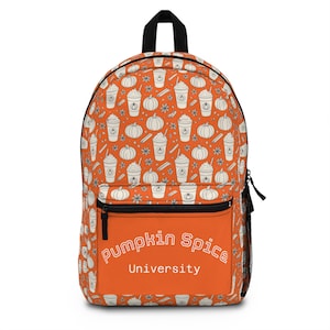 Trendy Fall Pumpkin Spice Backpack for Student Gifts, Autumn, Halloween, College Essentials, Cute School Bag, Trendy Rucksack