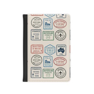 Travel Passport Cover with Travel Stamp Design, Personalized Gift for Travelers, Stylish Travel Accessory, Adventure Journal Cover, [...]