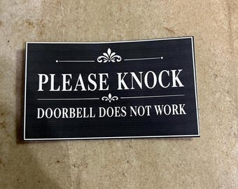 Please Knock Doorbell Does Not Work Sign | 5x3 Inch Black & White Adhesive Door Decal | Instruction Matte Sticker