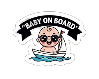 Pegatina troquelada para coche "Bebé a bordo" / Pegatina troquelada para barco "Bebé a bordo" con gafas de sol (4"x4")