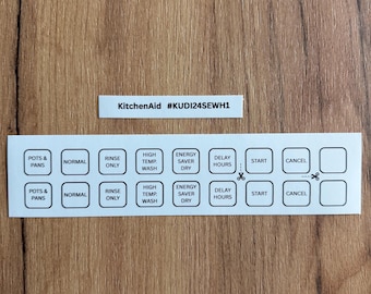 KitchenAid KUDI24SEWH1 Dishwasher Control Panel Vinyl Sticker Replacement - Faded Labels Fix