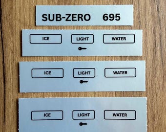 Juego de pegatinas de vinilo de repuesto para el botón de hielo, luz y agua del refrigerador Sub-Zero 695 - Reparación de calcomanías descoloridas