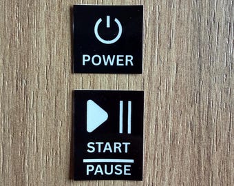 Etiquetas negras invertidas para secadora Samsung: pegatinas de repuesto para encendido e inicio/pausa - Etiquetas para panel de control DVE45T3200W (paquete de 2)