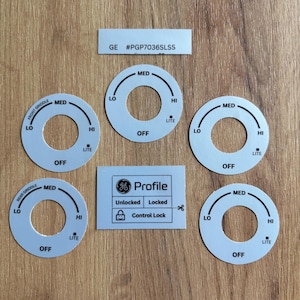GE PGP7036SLSS Gas Cooktop Replacement Vinyl Dial Stickers - Fix Faded Knob Decals
