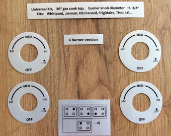 Universal - Whirlpool KitchenAid JennAir Frigidaire Thor LG 30" Gas Cooktop Knob Decals - Faded Fix - 4 burner
