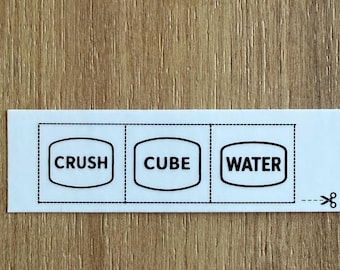Pegatinas de repuesto para el botón del dispensador de hielo del refrigerador - Etiquetas para cubos de agua Crush Cube - Adhesivo de reparación de vinilo