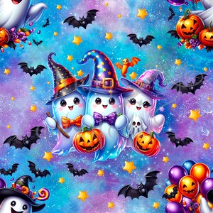 20.1 Digital Fabric Design Happy Halloween Ghosts – Seamless Pattern for Textile Printing, Sublimation & DIY – Instant Download