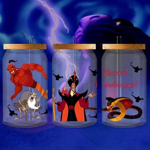 Disney Villains Jafar Inspired 16oz Glass Tumbler Cup Wrap SVG PNG Digital File Instant Download Iago Sorcerer Red Genie Serpent Aladdin