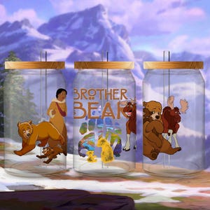Envoltura de taza de 16 oz inspirada en Brother Bear SVG PNG Descarga instantánea digital Kenai Koda Nita Rutt Tuke Logotipo de Brother Bear