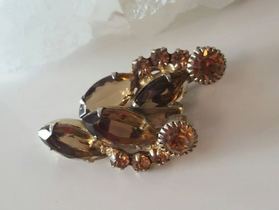 Vintage Topaz Color Rhinestone  Clip Earrings - image 1