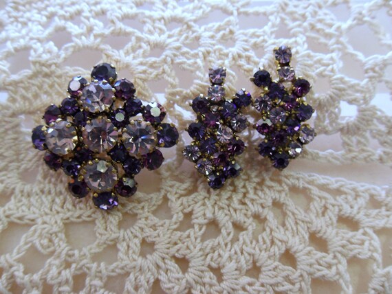 Vintage Two Tone Purple Austrian Crystal Brooch a… - image 3