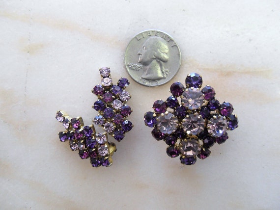 Vintage Two Tone Purple Austrian Crystal Brooch a… - image 2