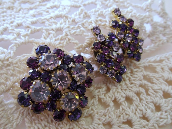 Vintage Two Tone Purple Austrian Crystal Brooch a… - image 1