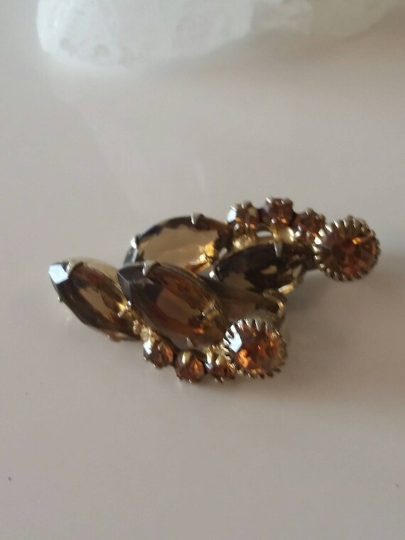 Vintage Topaz Color Rhinestone  Clip Earrings - image 2
