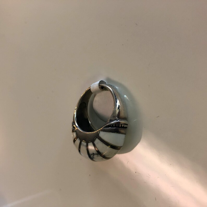 Silver Banded Howlite Stone Ring Size 7.25
