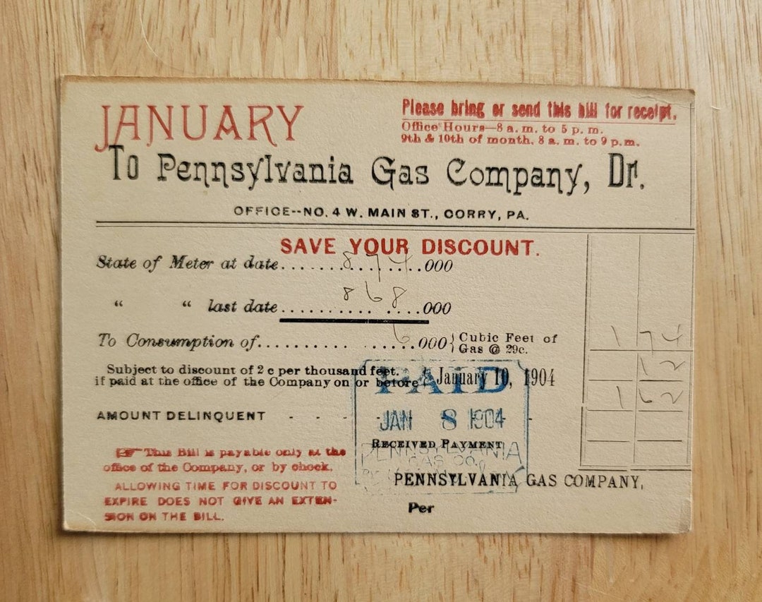 Vintage Pennsylvania Gas Company Bill Corry PA 1903 Etsy