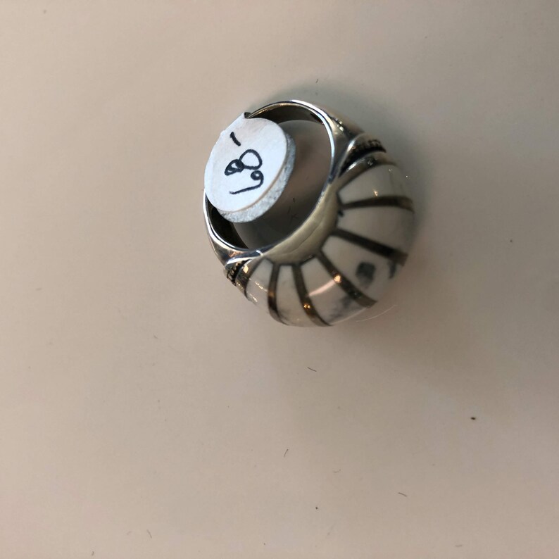 Silver Banded Howlite Stone Ring Size 7.25