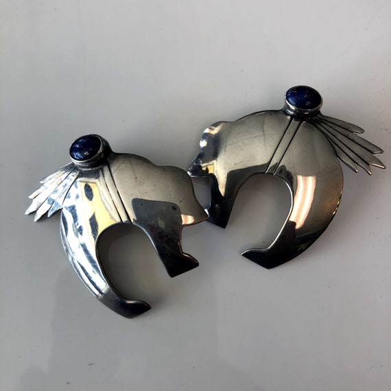 Vintage Sterling Silver Native Bear Earrings - image 1