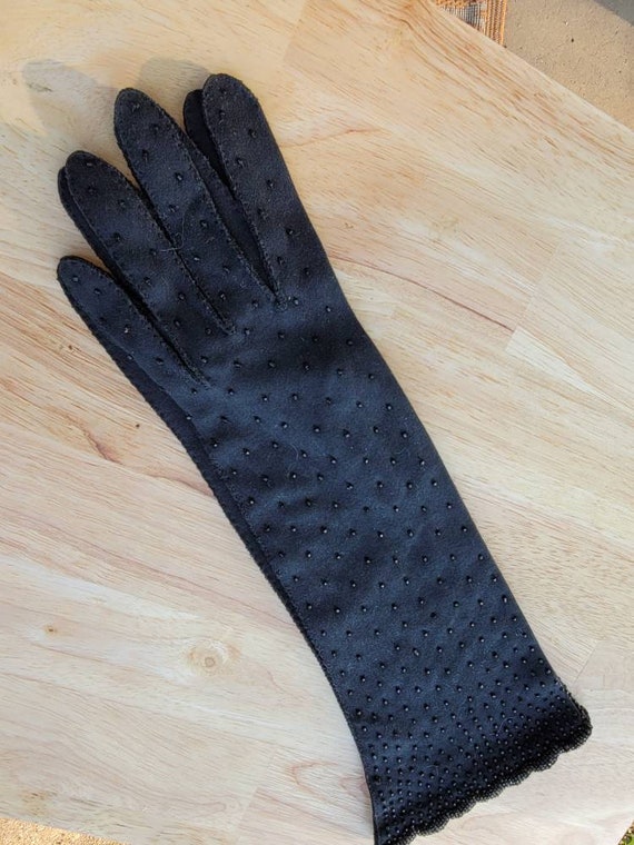 Vintage Ladies Beaded Black Gloves - image 2