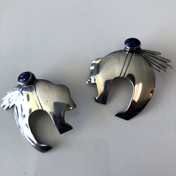Vintage Sterling Silver Native Bear Earrings - image 2