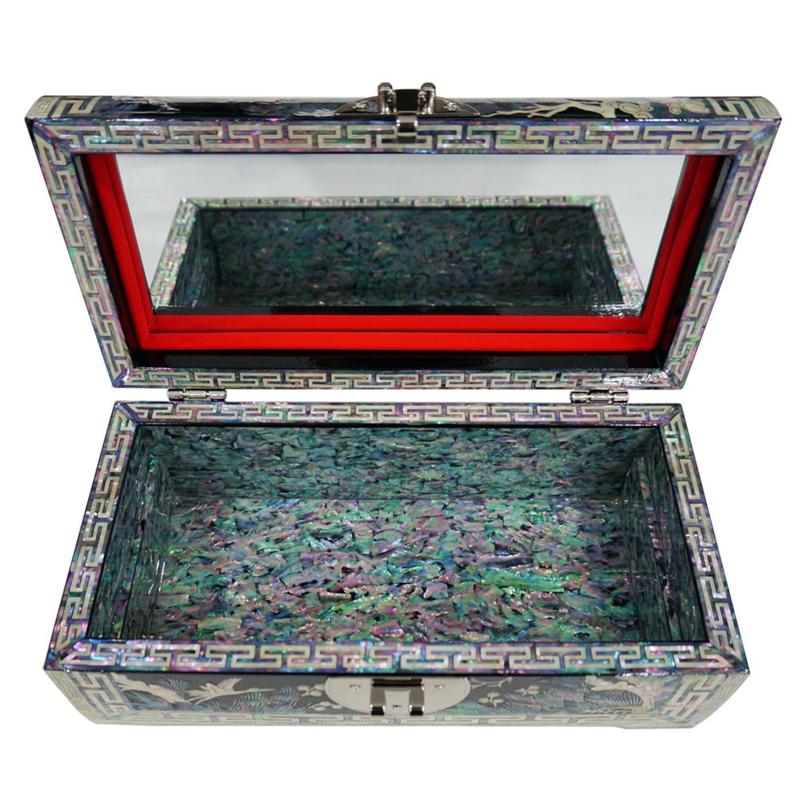 Mother of Pearl Lacquer Wooden Jewelry Box With Crane and Moon Etsy