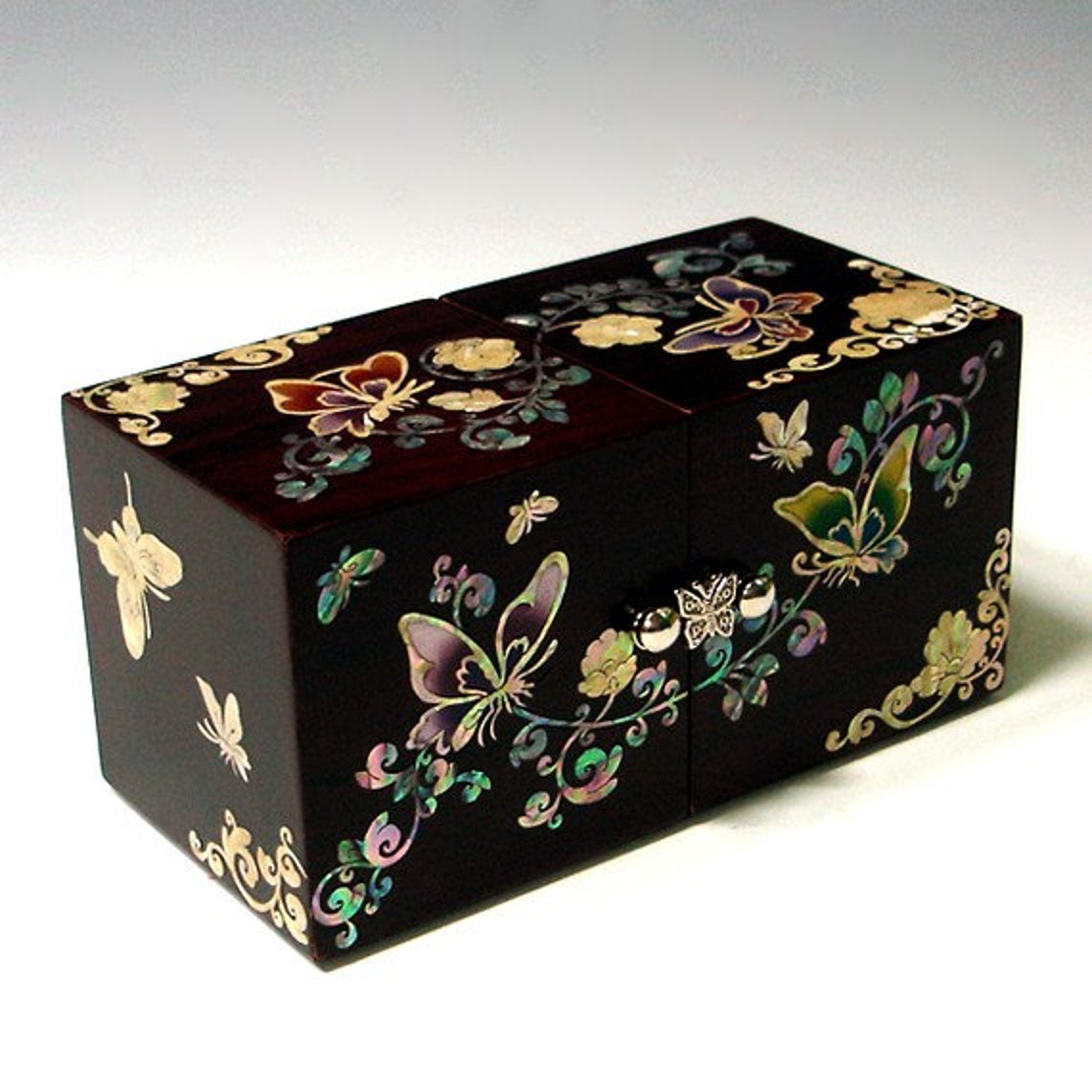 Mother of Pearl Lacquer Wood Jewelry Box With Butterfly and Etsy