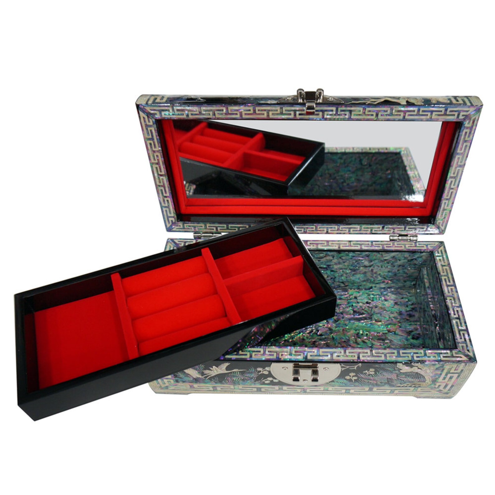 Mother of Pearl Lacquer Wooden Jewelry Box With Crane and Moon Etsy