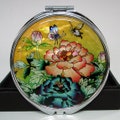 Mother of Pearl Colorful Magnifying Make up Mirror Cosmetic Handbag Purse Pocket Compact Mirror with Peony in Yellow product logo
