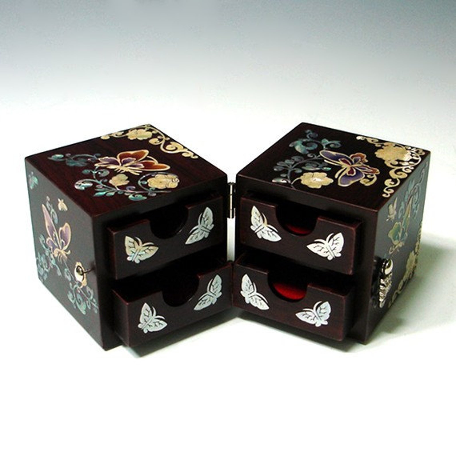 Mother of Pearl Lacquer Wood Jewelry Box With Butterfly and Etsy