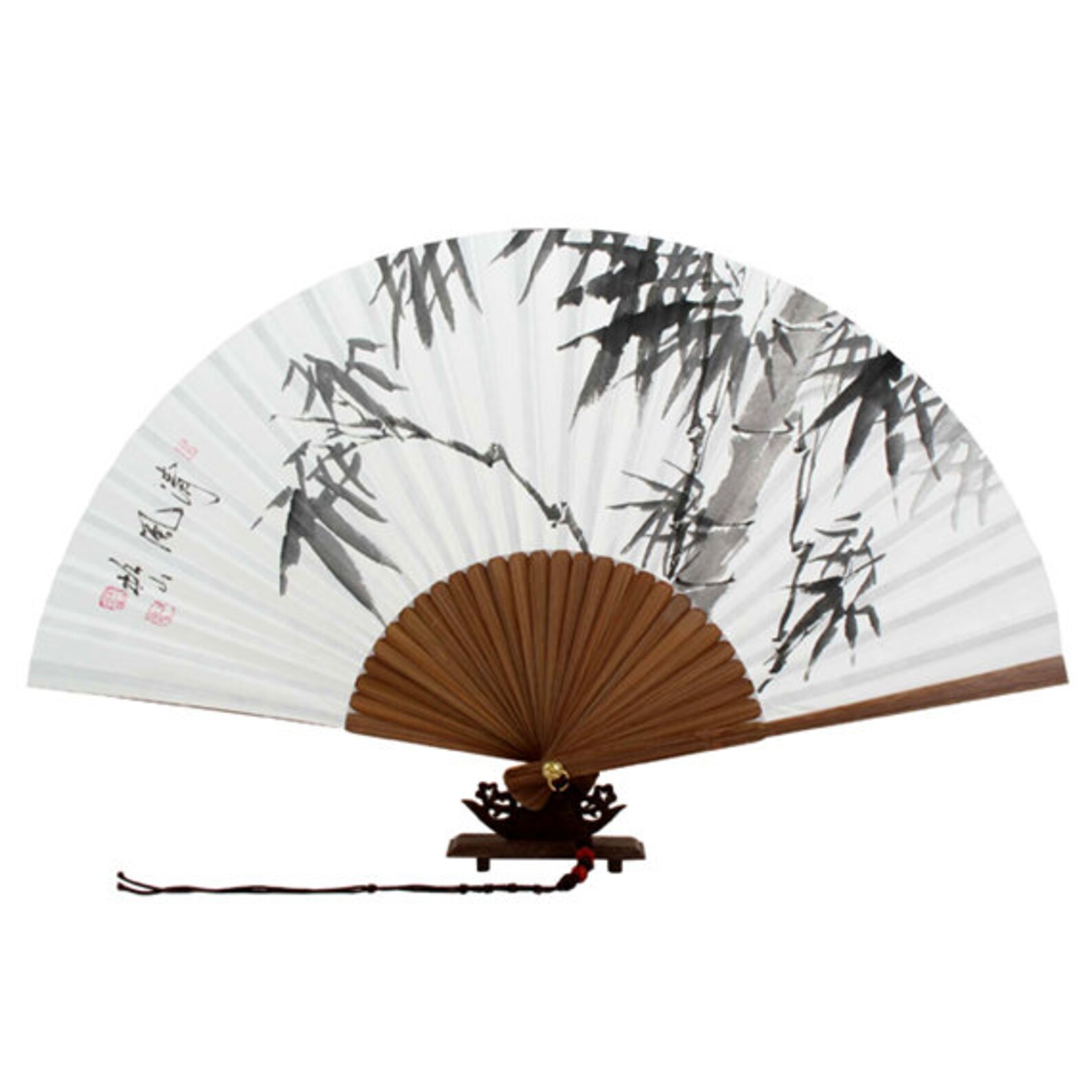 Hand Painted Korean Folding Fan White Paper Art Asian Chinese Etsy