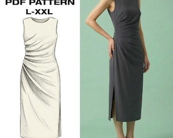 Sheath Dress Pattern | Fitted Midi Dress PDF | Gathered Waist Office Dress | Classic Womens Silhouette | L-XXL Digital