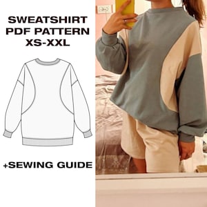 Sweatshirt Sewing Pattern, hoodie with seams, Women&#39;s Sweatshirt Pattern, Sweater Pattern, Simple Sweatshirt | US 6-16 | A4, Letter, Plotter