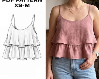 Tiered Ruffle Top Pattern PDF | Flowy Cami Sewing | Spaghetti Strap Boho Tank | Summer Camisole | XS-M